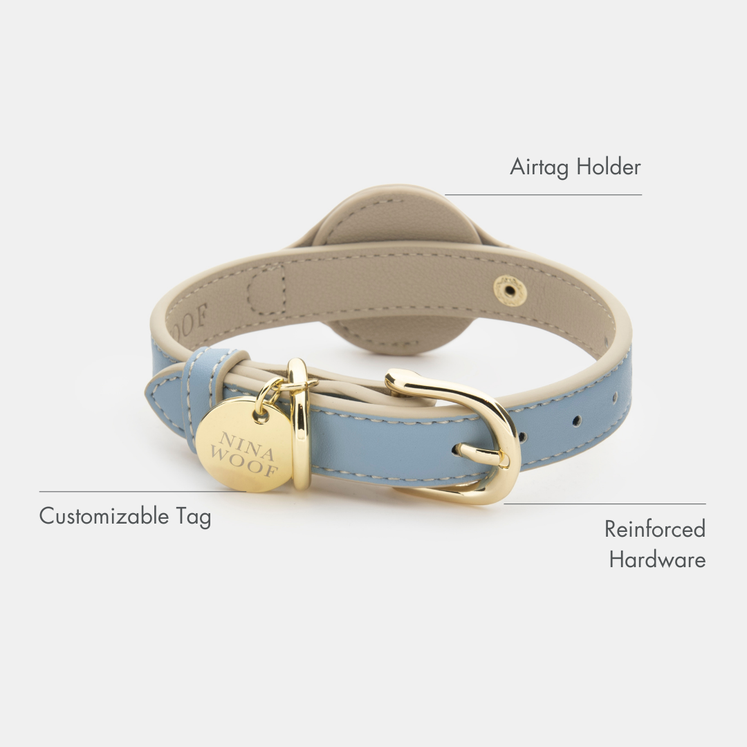 Collier - Air Tag Enabled - Cuir vegan - Bleu Cupertino