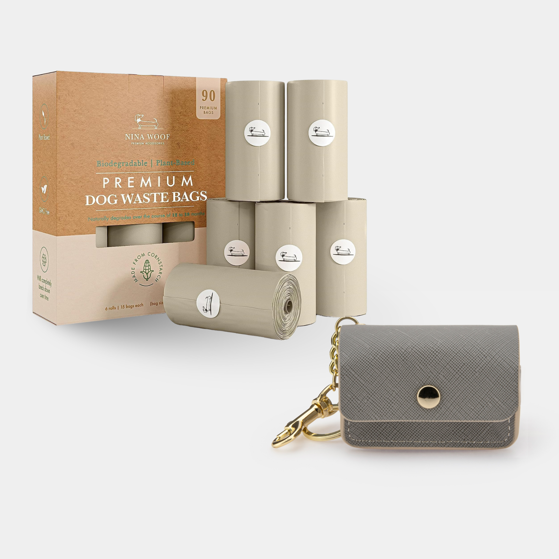 Pack Paseo Gris – Edición Limitada Black Friday | Porta Bolsas Vegano + 6 Rollos Biodegradables