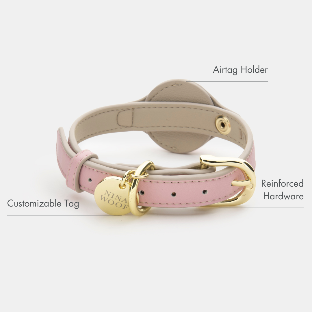 Collier - Air Tag Enabled - Cuir vegan - Rose Cupertino
