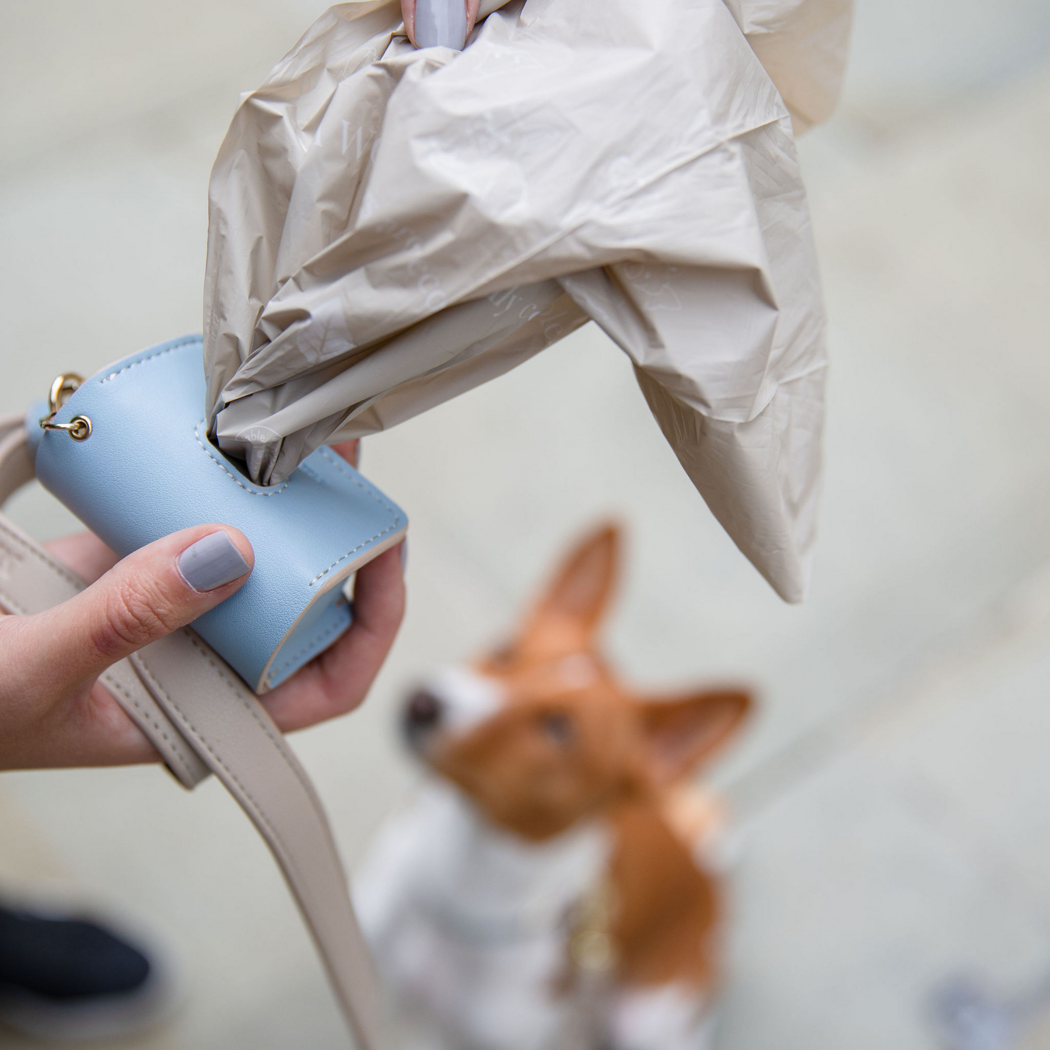 Waste Bag Holder Beige - Vegan Leather - Bag Dispenser